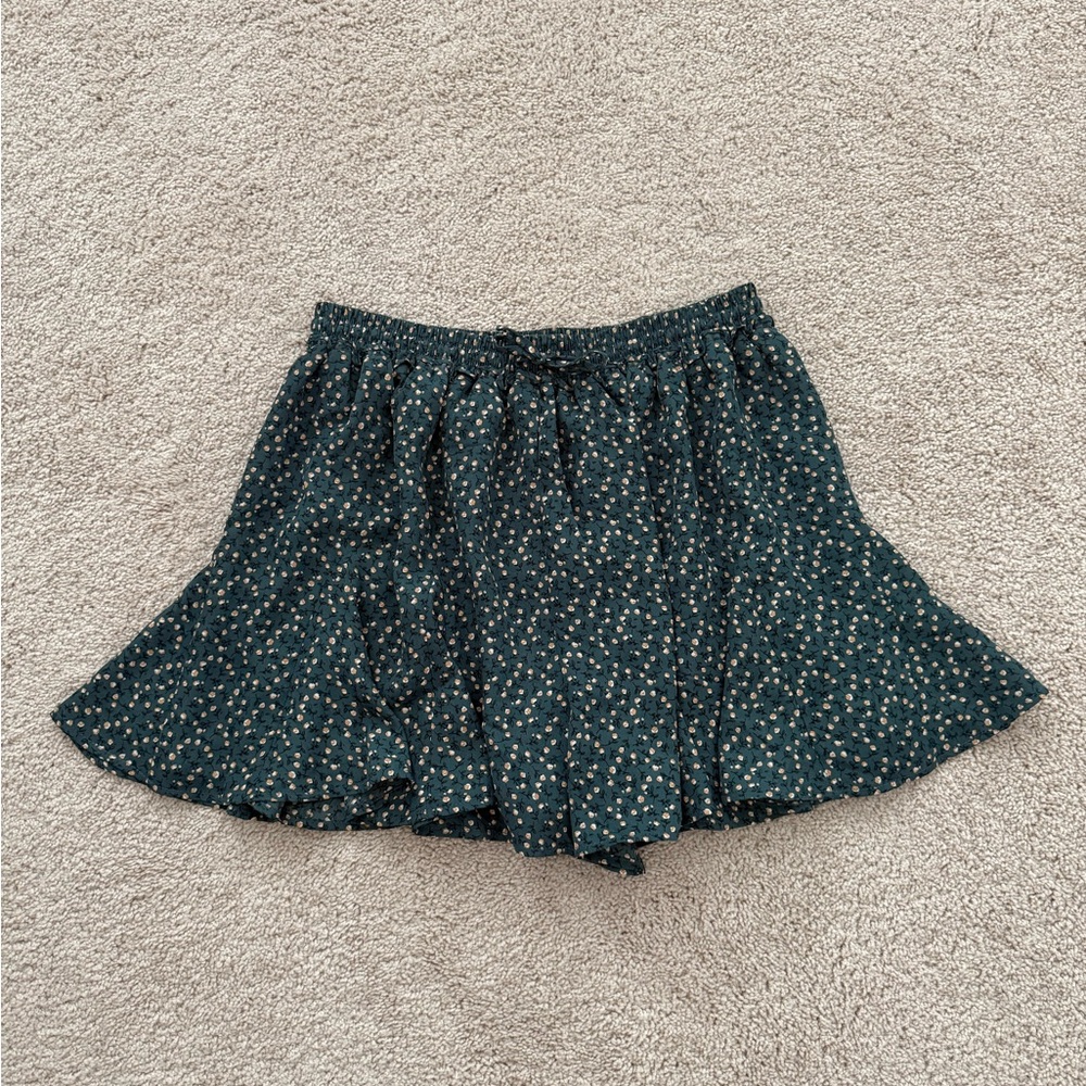 Paper Crane Green Skirt with Floral Accents